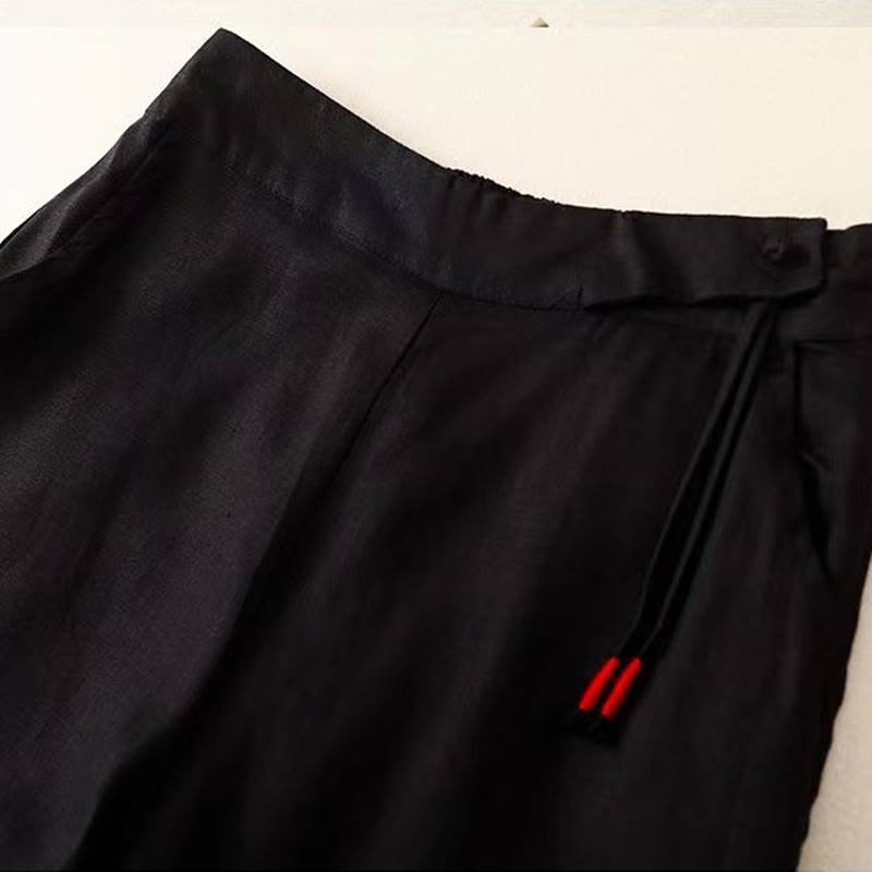 Pantalon large décontracté en coton à un bouton et poches pour femme, couleur unie, motif Buddha Stones - image 11