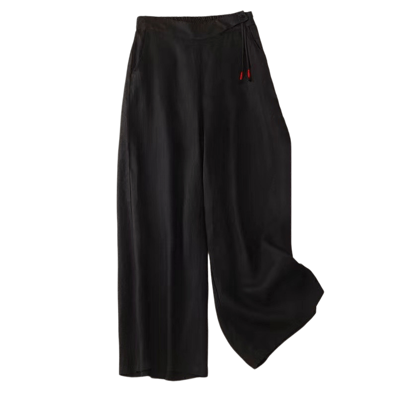 Pantalon large décontracté en coton à un bouton et poches pour femme, couleur unie, motif Buddha Stones - image 7