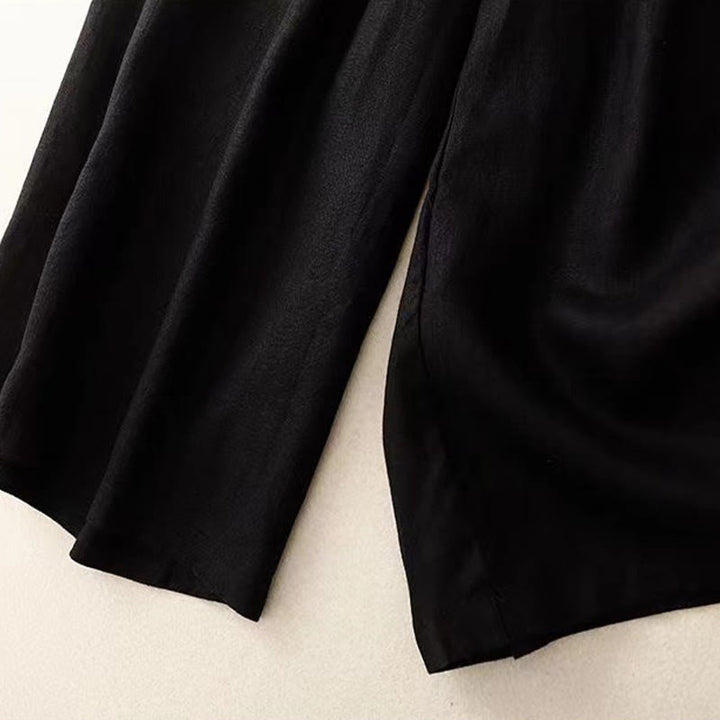 Pantalon large décontracté en coton à un bouton et poches pour femme, couleur unie, motif Buddha Stones - image 8