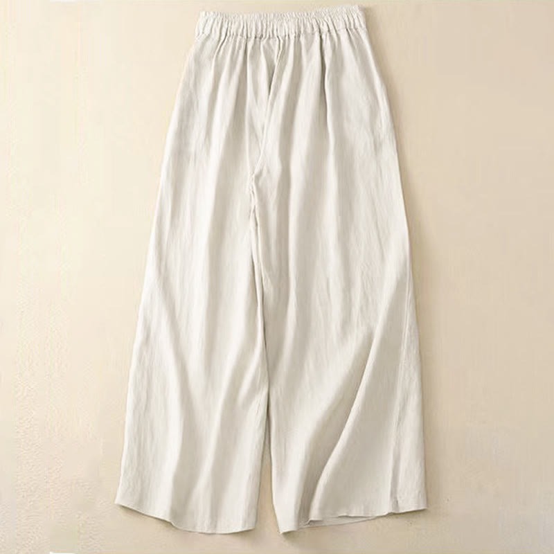 Pantalon large décontracté en coton à un bouton et poches pour femme, couleur unie, motif Buddha Stones - image 14