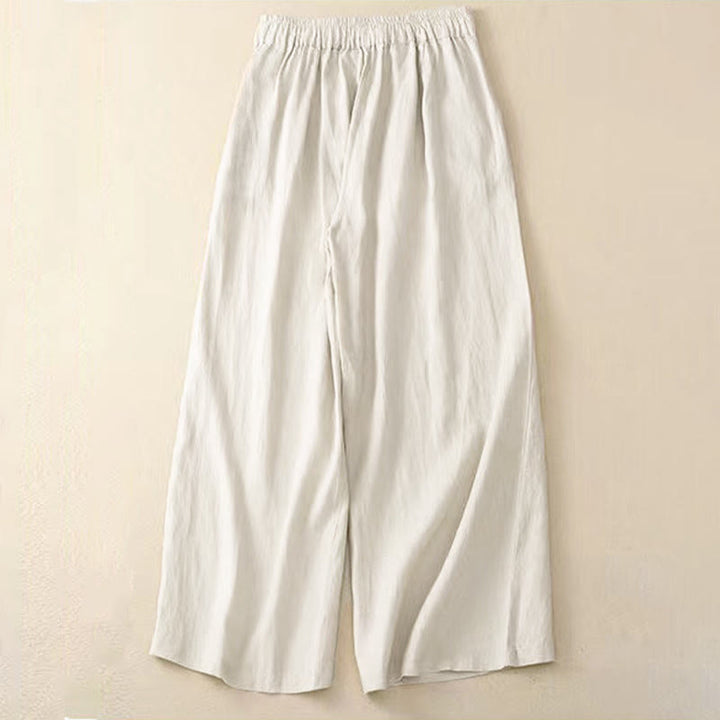 Pantalon large décontracté en coton à un bouton et poches pour femme, couleur unie, motif Buddha Stones - image 14