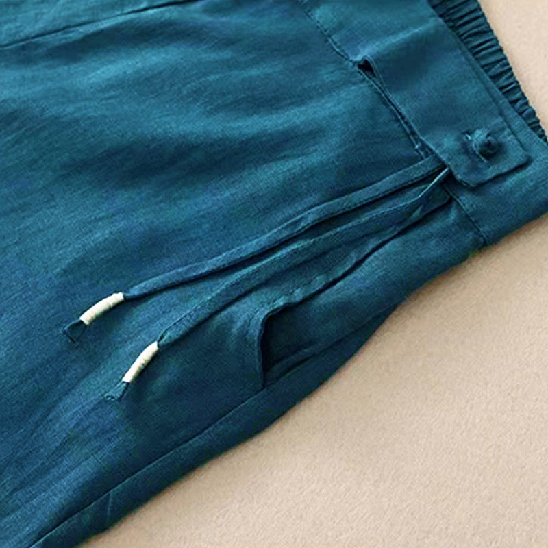 Pantalon large décontracté en coton à un bouton et poches pour femme, couleur unie, motif Buddha Stones - image 29