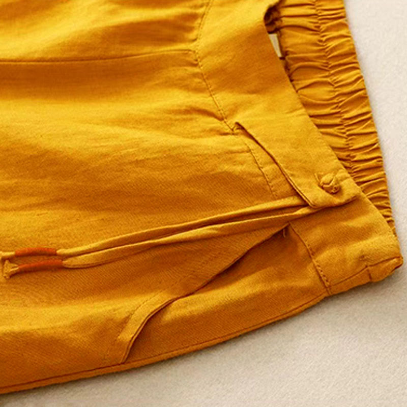 Pantalon large décontracté en coton à un bouton et poches pour femme, couleur unie, motif Buddha Stones - image 3