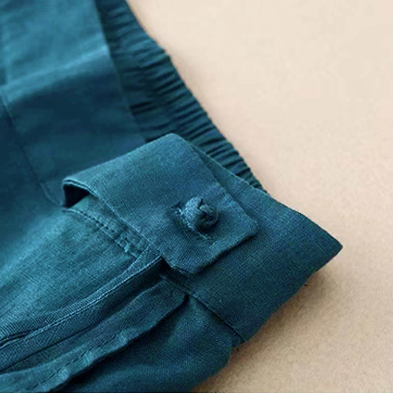 Pantalon large décontracté en coton à un bouton et poches pour femme, couleur unie, motif Buddha Stones - image 27
