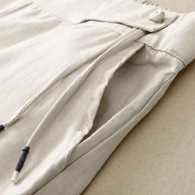 Pantalon large décontracté en coton à un bouton et poches pour femme, couleur unie, motif Buddha Stones - image 20