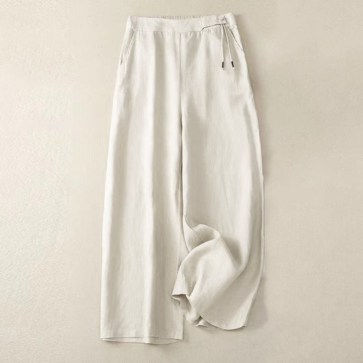 Pantalon large décontracté en coton à un bouton et poches pour femme, couleur unie, motif Buddha Stones - Beige - US12，UK/AU16，EU44 (3XL) - image 12