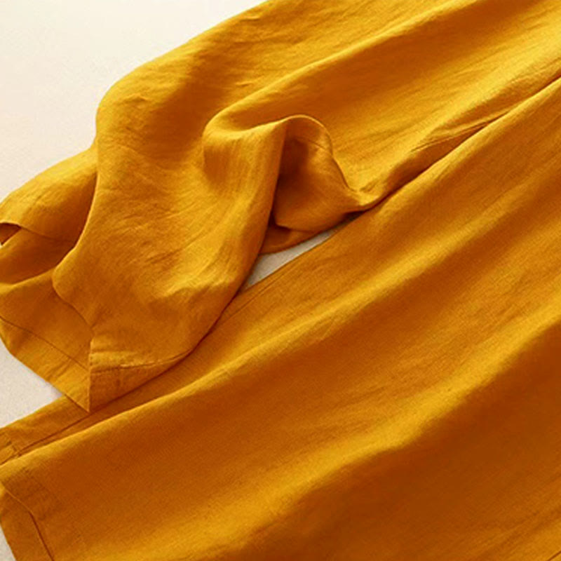 Pantalon large décontracté en coton à un bouton et poches pour femme, couleur unie, motif Buddha Stones - image 5