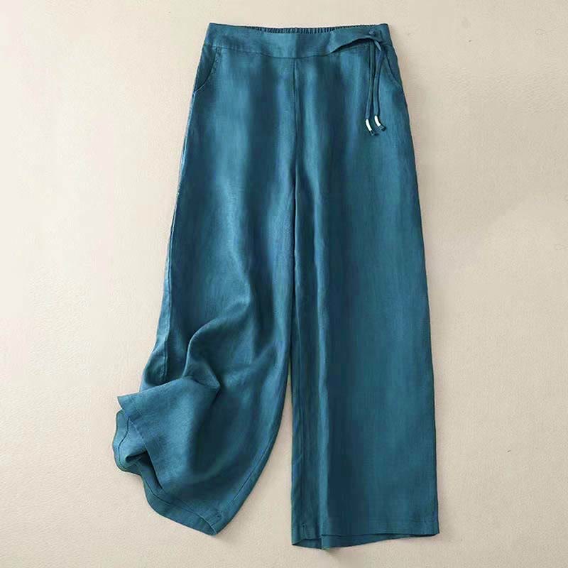 Pantalon Capri femme à jambes larges, couleur unie, style décontracté, avec un bouton et poches, motif Buddha Stones - Sarcelle - US12，UK/AU16，EU44 (3XL) - image 22