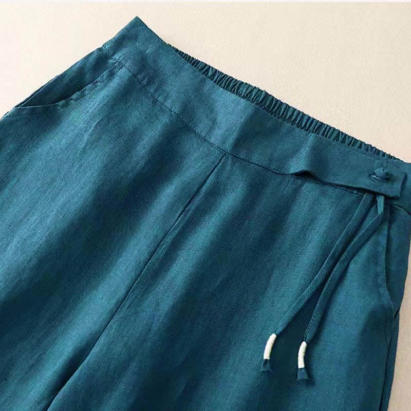 Pantalon large décontracté en coton à un bouton et poches pour femme, couleur unie, motif Buddha Stones - image 28