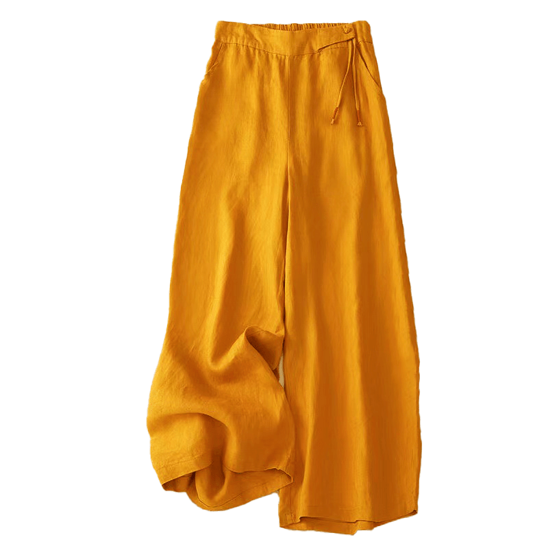 Pantalon large décontracté en coton à un bouton et poches pour femme, couleur unie, motif Buddha Stones - image 2