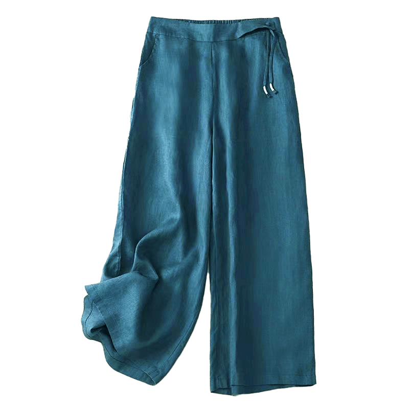 Pantalon large décontracté en coton à un bouton et poches pour femme, couleur unie, motif Buddha Stones - image 30