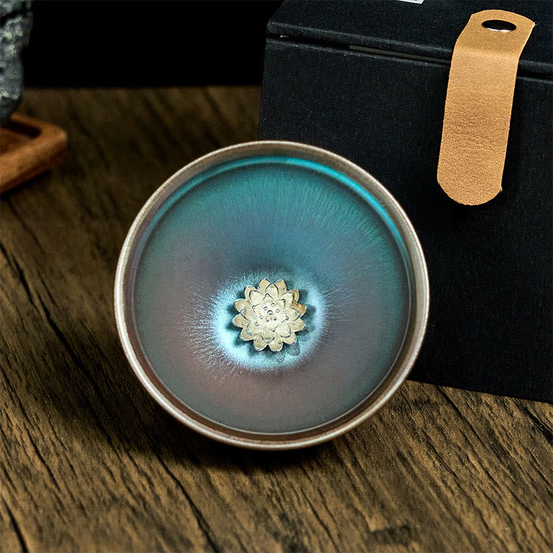 Tasse à thé Kung Fu en céramique bleue et violette, faite à la main, motif fleur de lotus Jianzhan chinois, 150 ml - image 2