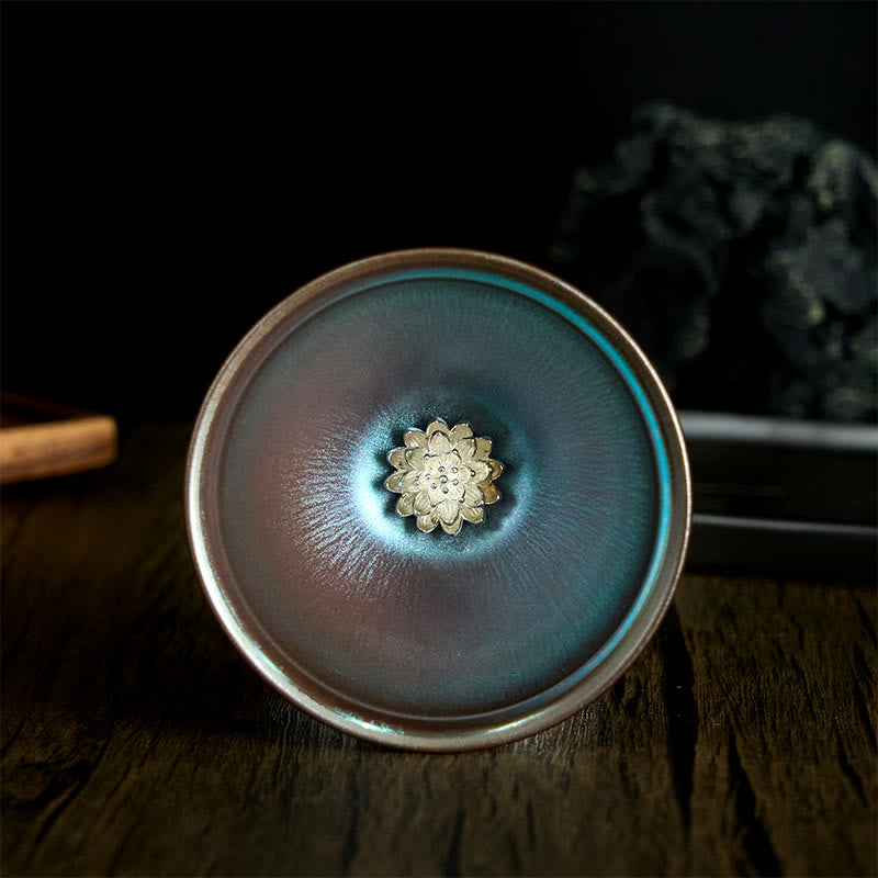 Tasse à thé Kung Fu en céramique bleue et violette, faite à la main, motif fleur de lotus Jianzhan chinois, 150 ml - 9*5cm*150ml - image 1