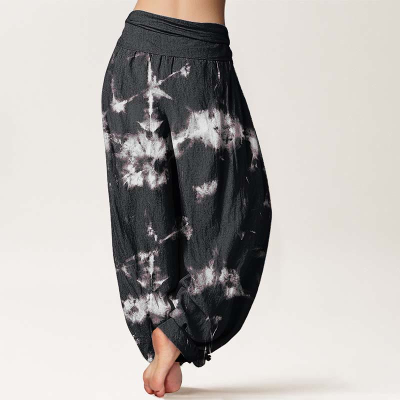 Pantalon Buddha Stones taille élastique pour femme en pur coton avec lignes blanches et pois tie-dye - image 2