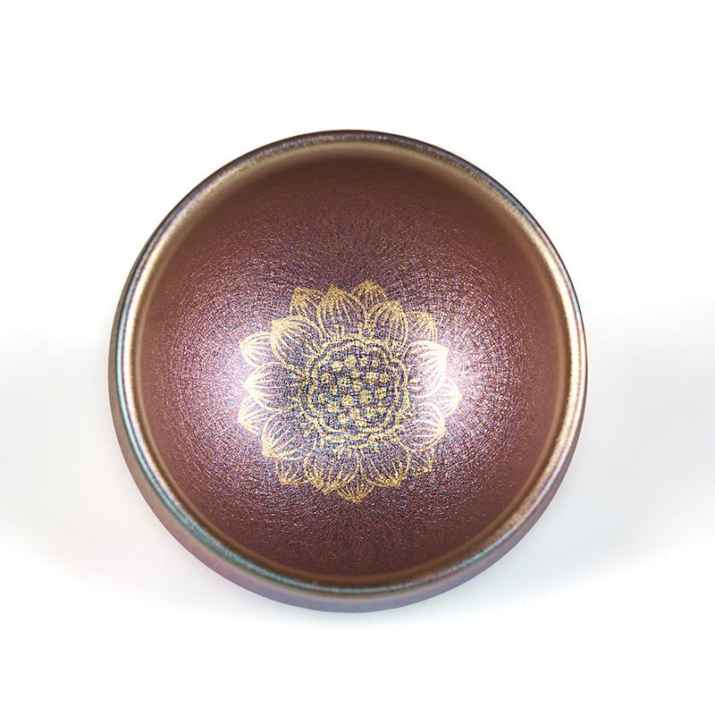 Tasse à thé en céramique faite à la main en Buddha Stones, style chinois Jianzhan, fleur de lotus dorée, tasse à thé Kung Fu, 150 ml - image 7