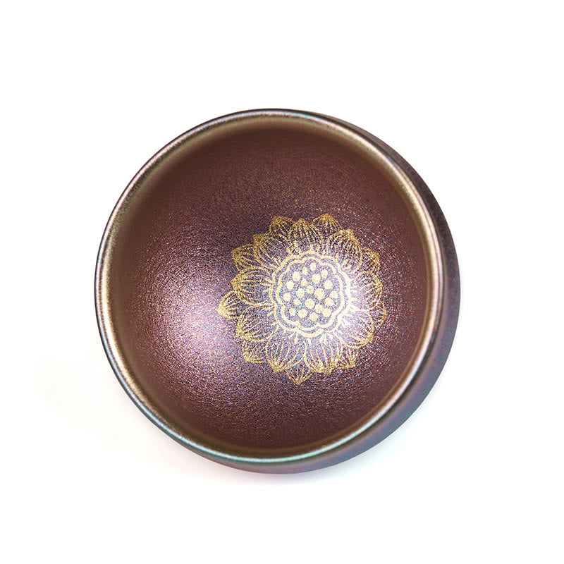 Tasse à thé en céramique faite à la main en Buddha Stones, style chinois Jianzhan, fleur de lotus dorée, tasse à thé Kung Fu, 150 ml - image 8