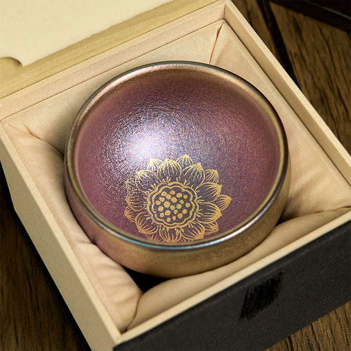 Tasse à thé en céramique faite à la main en Buddha Stones, style chinois Jianzhan, fleur de lotus dorée, tasse à thé Kung Fu, 150 ml - image 3