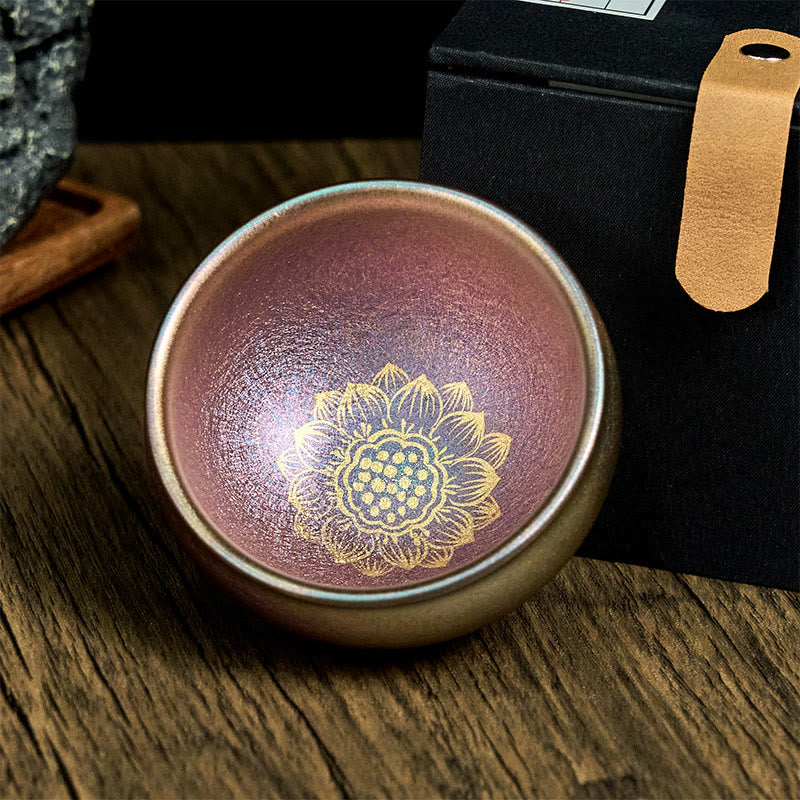 Tasse à thé en céramique faite à la main en Buddha Stones, style chinois Jianzhan, fleur de lotus dorée, tasse à thé Kung Fu, 150 ml - image 2