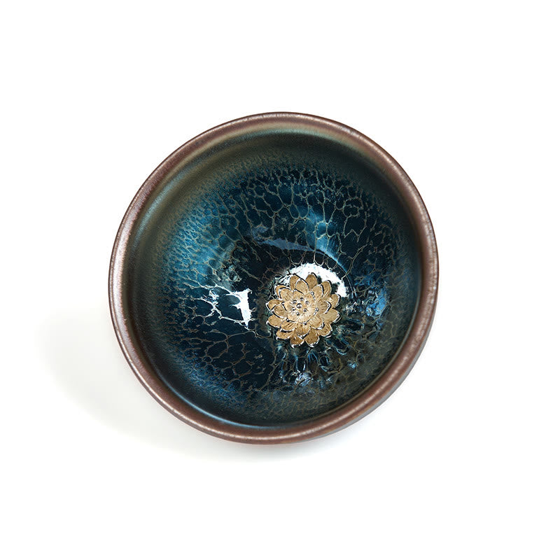 Tasse à thé Kung Fu en céramique bleue faite à la main avec Buddha Stones, style Jianzhan, style lotus chinois, 150 ml - image 8