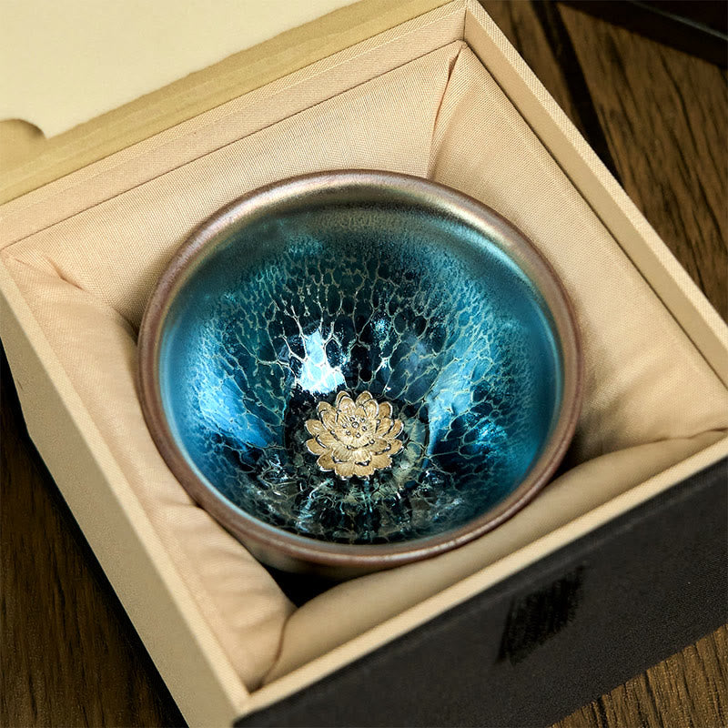 Tasse à thé Kung Fu en céramique bleue faite à la main avec Buddha Stones, style Jianzhan, style lotus chinois, 150 ml - image 3