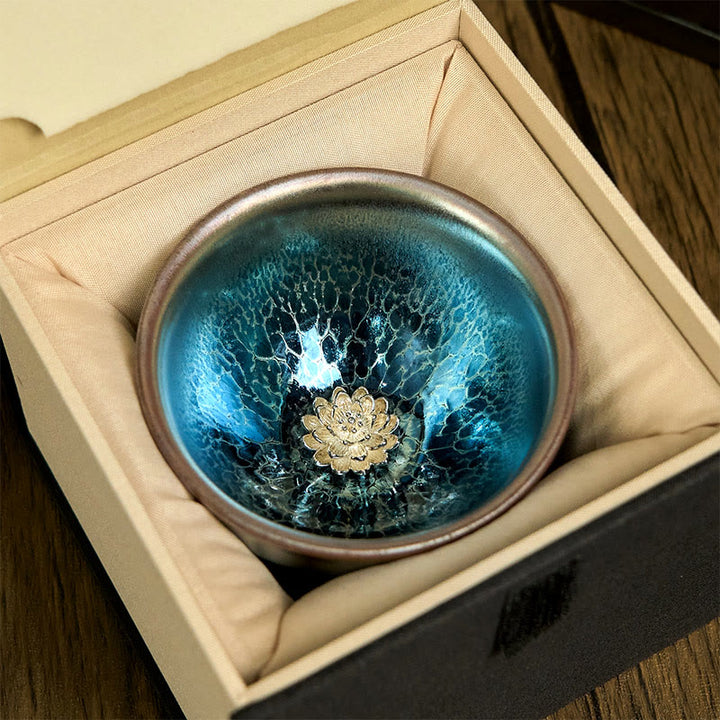 Tasse à thé Kung Fu en céramique bleue faite à la main avec Buddha Stones, style Jianzhan, style lotus chinois, 150 ml - image 3
