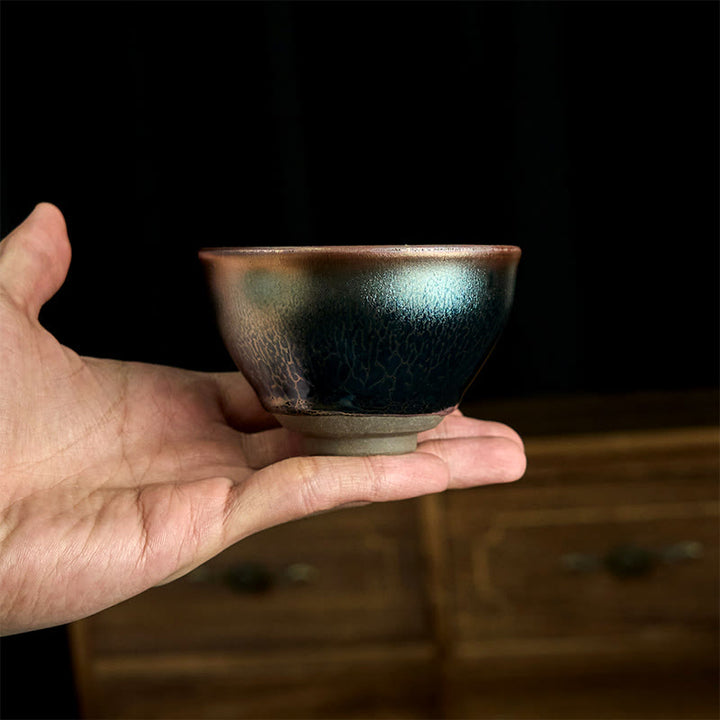 Tasse à thé Kung Fu en céramique bleue faite à la main avec Buddha Stones, style Jianzhan, style lotus chinois, 150 ml - image 6