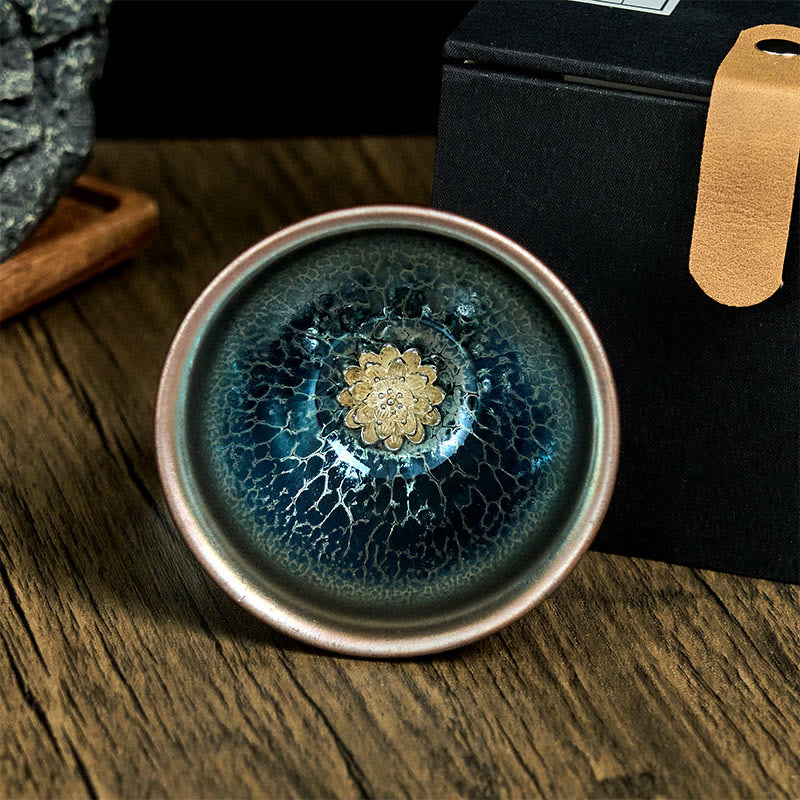 Tasse à thé Kung Fu en céramique bleue faite à la main avec Buddha Stones, style Jianzhan, style lotus chinois, 150 ml - image 2