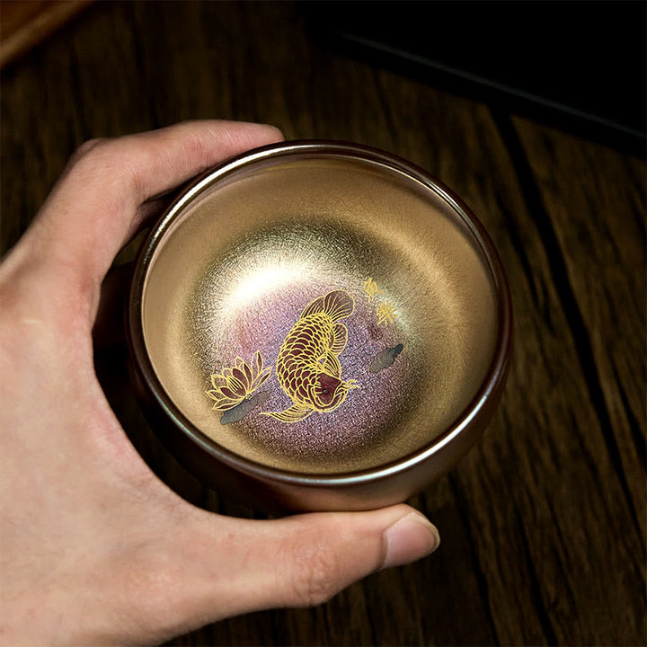 Tasse à thé en Buddha Stones faite à la main en forme de poisson koï chinois Jianzhan, feuille de lotus, tasse à thé Kung Fu, 150 ml - image 3