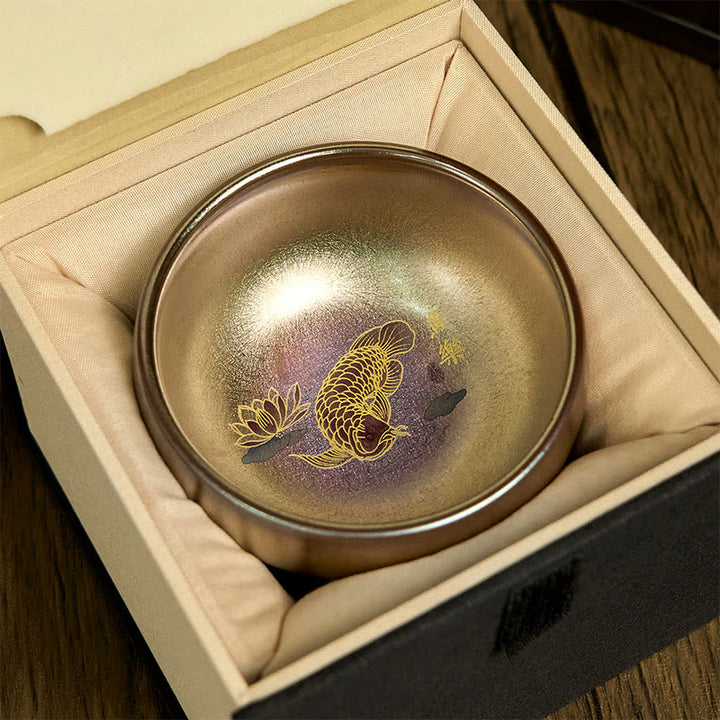 Tasse à thé en Buddha Stones faite à la main en forme de poisson koï chinois Jianzhan, feuille de lotus, tasse à thé Kung Fu, 150 ml - Poisson Koi doré 8,8 cm x 5,5 cm x 150 ml - Coffret cadeau - image 5