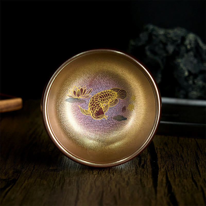 Tasse à thé en Buddha Stones faite à la main en forme de poisson koï chinois Jianzhan, feuille de lotus, tasse à thé Kung Fu, 150 ml - Poisson Koi doré 8,8 cm x 5,5 cm x 150 ml - Sans coffret cadeau - image 1
