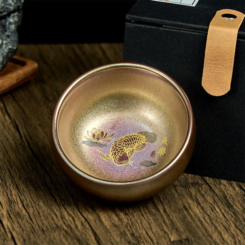 Tasse à thé en Buddha Stones faite à la main en forme de poisson koï chinois Jianzhan, feuille de lotus, tasse à thé Kung Fu, 150 ml - image 2