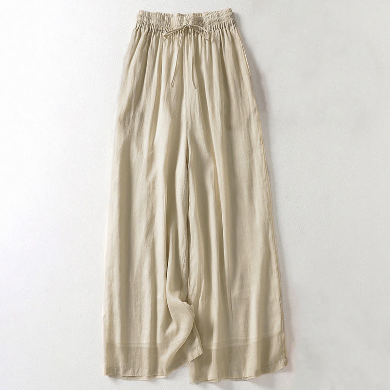 Pantalon large à lacets de couleur unie Buddha Stones pour femme - Kaki - US8-10，UK/AU12-14，EU40-42 (2XL) - image 0