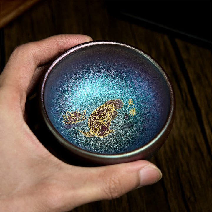 Tasse à thé en Buddha Stones faite à la main en forme de poisson koï chinois Jianzhan, feuille de lotus, tasse à thé Kung Fu, 150 ml - image 13