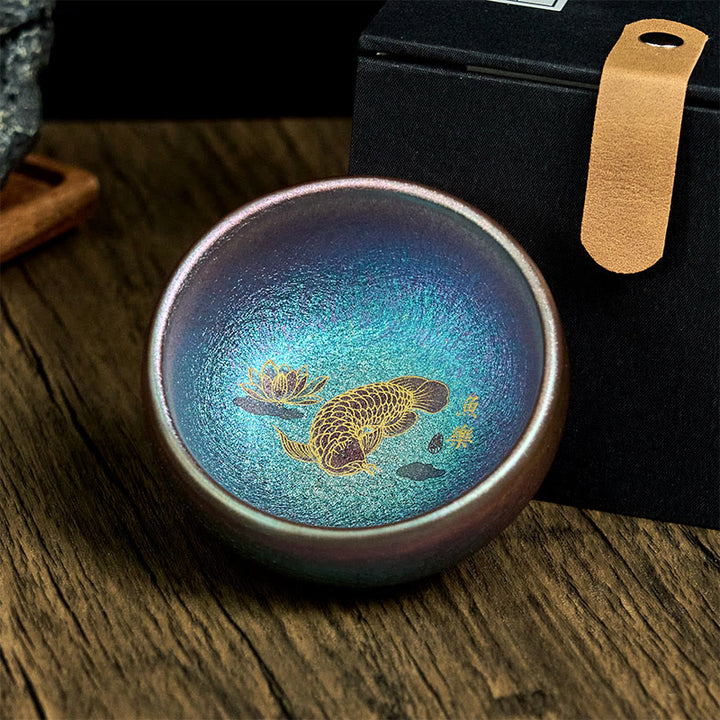 Tasse à thé en Buddha Stones faite à la main en forme de poisson koï chinois Jianzhan, feuille de lotus, tasse à thé Kung Fu, 150 ml - image 12
