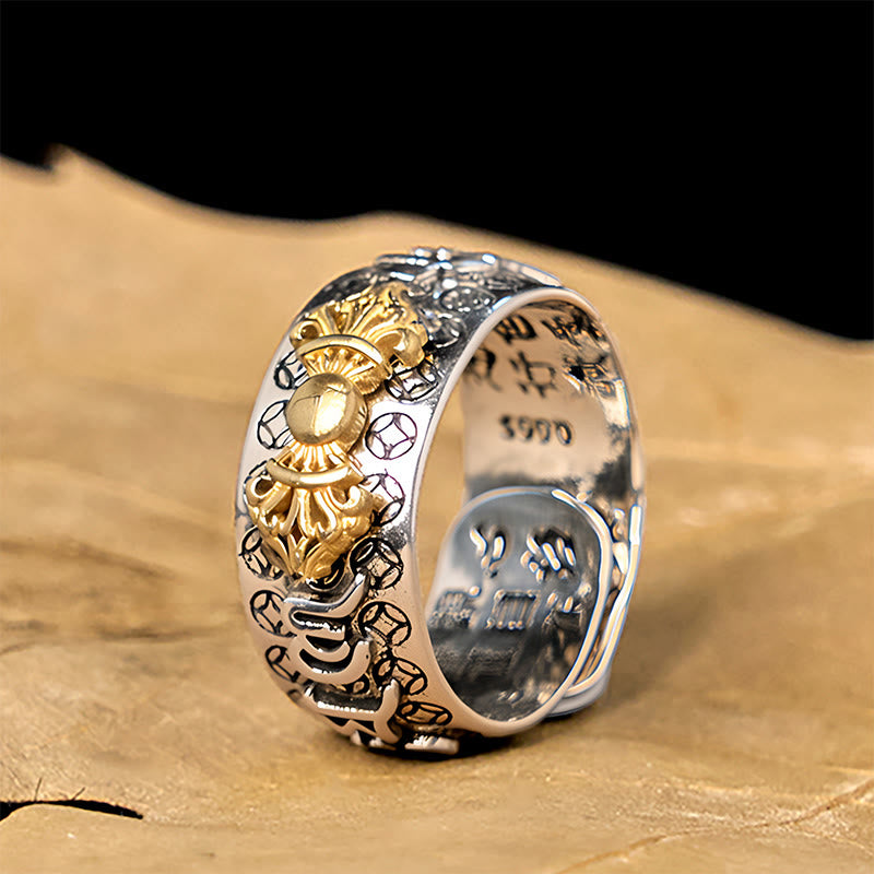 Bague d'équilibre vintage en argent plaqué cuivre avec Buddha Stones Om Mani Padme Hum Vajra - Cuivre (US7-US11) - image 1