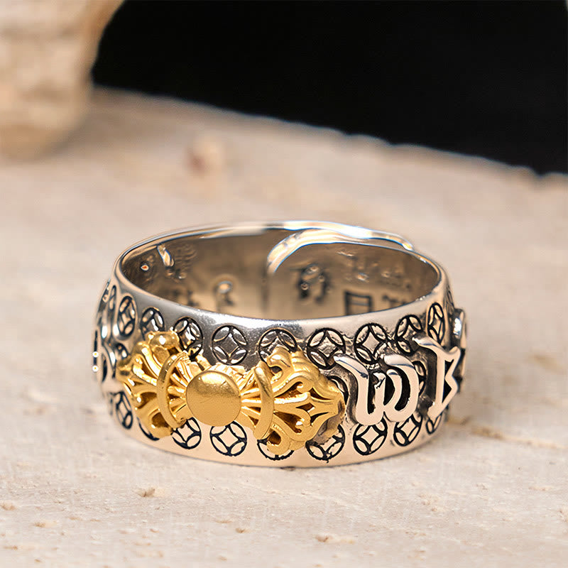 Bague d'équilibre vintage en argent plaqué cuivre avec Buddha Stones Om Mani Padme Hum Vajra - image 3