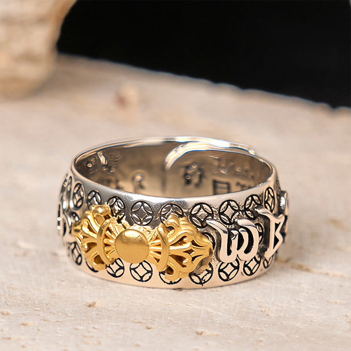 Bague d'équilibre vintage en argent plaqué cuivre avec Buddha Stones Om Mani Padme Hum Vajra - image 3