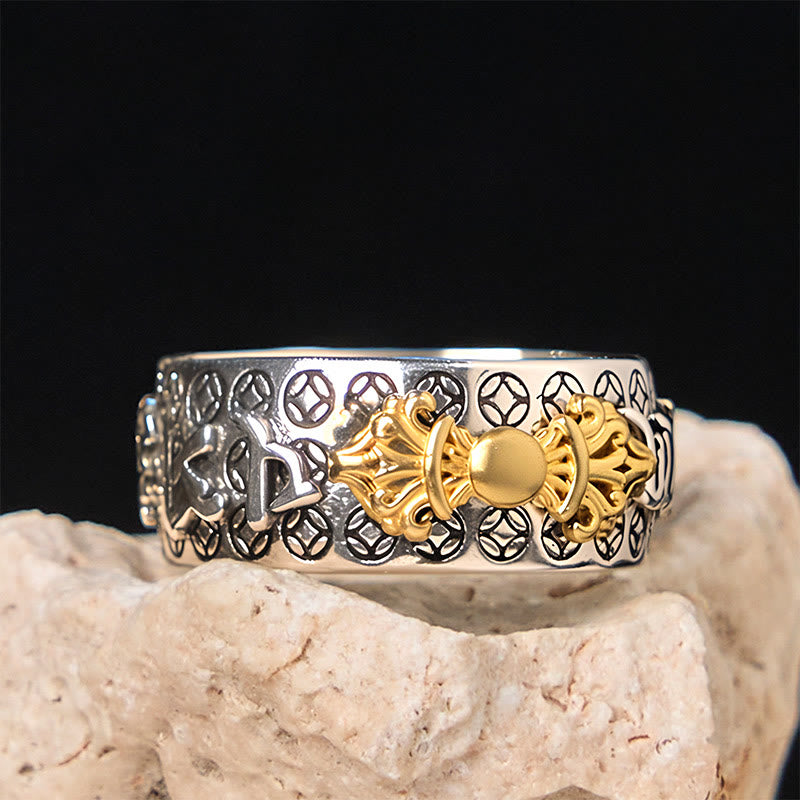Bague d'équilibre vintage en argent plaqué cuivre avec Buddha Stones Om Mani Padme Hum Vajra - image 5