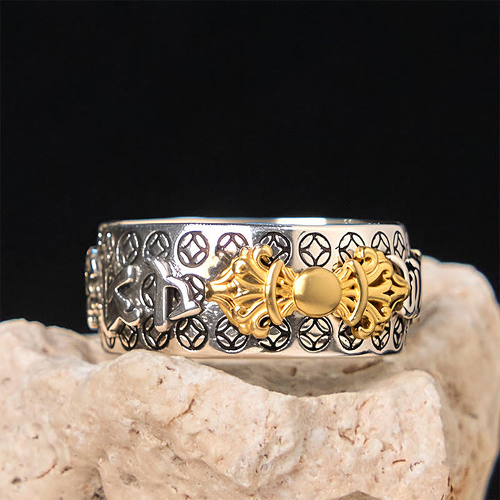 Bague d'équilibre vintage en argent plaqué cuivre avec Buddha Stones Om Mani Padme Hum Vajra - image 5