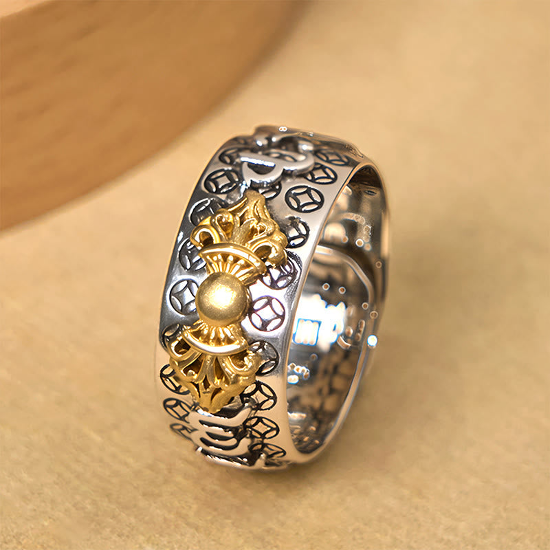Bague d'équilibre vintage en argent plaqué cuivre avec Buddha Stones Om Mani Padme Hum Vajra - image 2