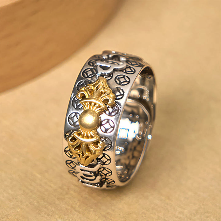 Bague d'équilibre vintage en argent plaqué cuivre avec Buddha Stones Om Mani Padme Hum Vajra - image 2
