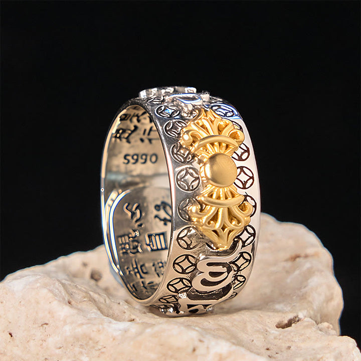 Bague d'équilibre vintage en argent plaqué cuivre avec Buddha Stones Om Mani Padme Hum Vajra - image 10