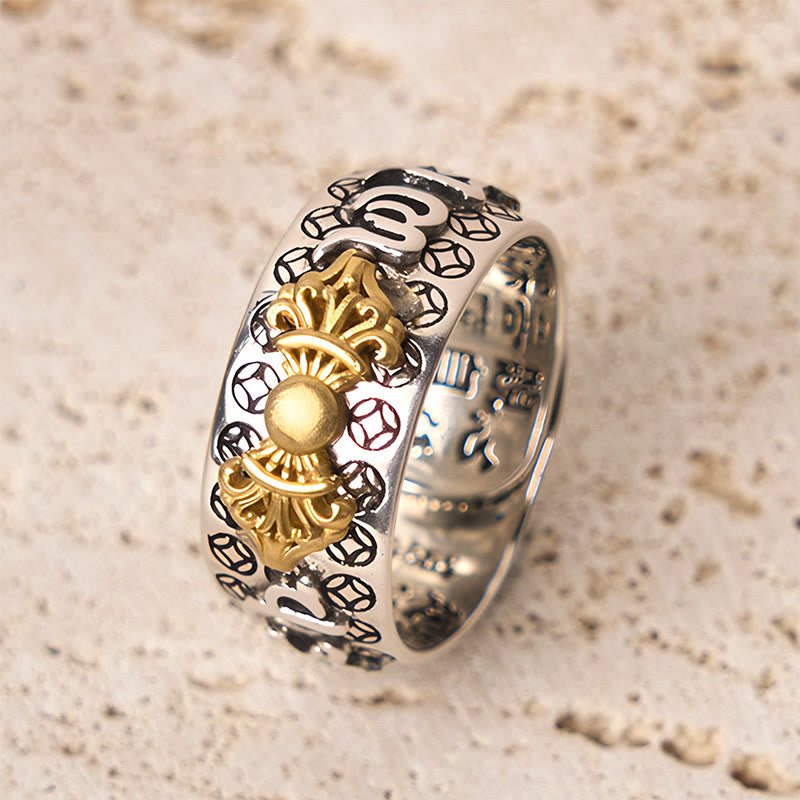 Bague d'équilibre vintage en argent plaqué cuivre avec Buddha Stones Om Mani Padme Hum Vajra - image 4
