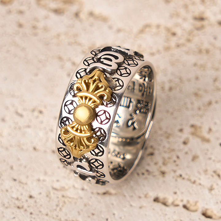 Bague d'équilibre vintage en argent plaqué cuivre avec Buddha Stones Om Mani Padme Hum Vajra - image 4
