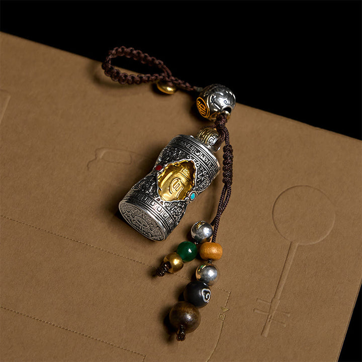 Buddha Stones porte-bonheur en argent plaqué cuivre avec boîte de prière Om Mani Padme Hum Ghau - image 3