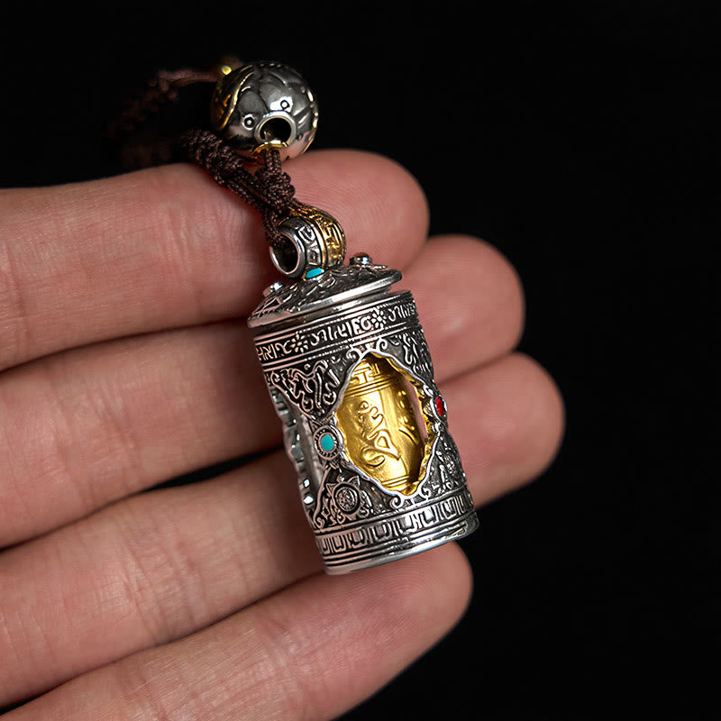 Buddha Stones porte-bonheur en argent plaqué cuivre avec boîte de prière Om Mani Padme Hum Ghau - image 4