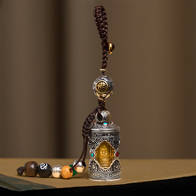 Buddha Stones porte-bonheur en argent plaqué cuivre avec boîte de prière Om Mani Padme Hum Ghau - image 2