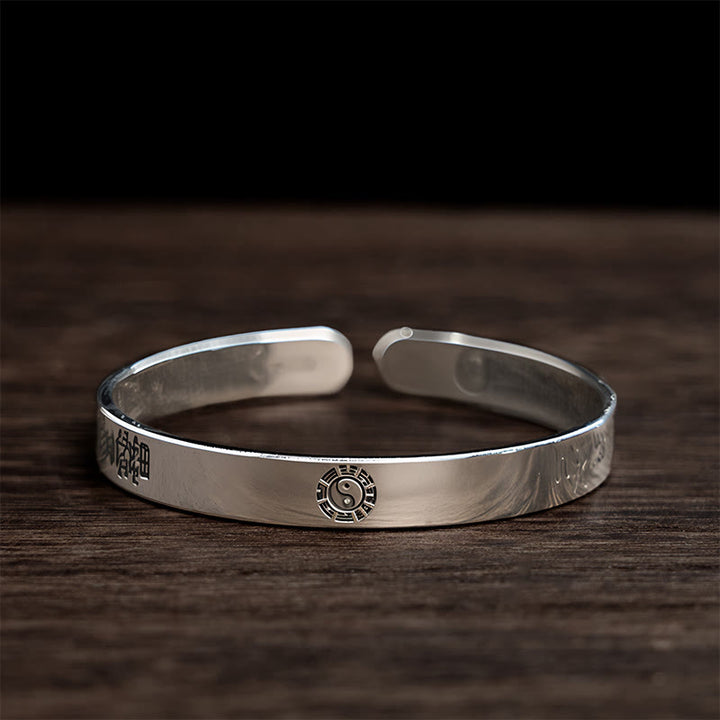 Bracelet jonc en argent plaqué cuivre avec symbole du mantra Bagua et Buddha Stones - Cuivre (tour de poignet : 16-22 cm) - image 1