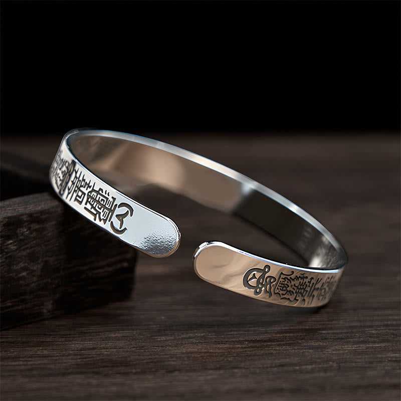 Bracelet jonc en argent plaqué cuivre avec symbole du mantra Bagua et Buddha Stones - image 2