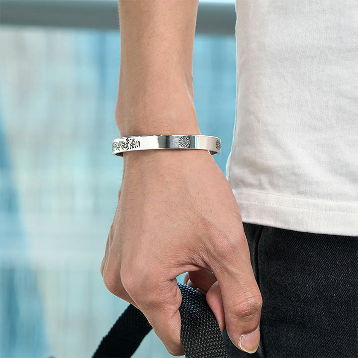 Bracelet jonc en argent plaqué cuivre avec symbole du mantra Bagua et Buddha Stones - image 5